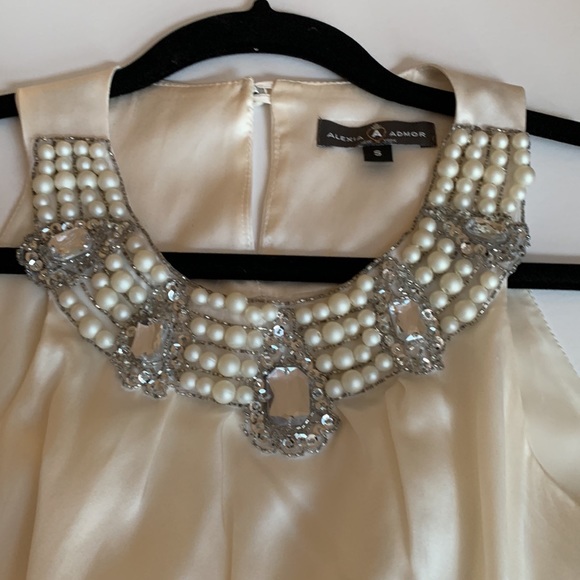 Alexia Admor Pearl Sequin Rhinestone Embellished Neck Silk Party Cocktail Dress - Picture 15 of 16